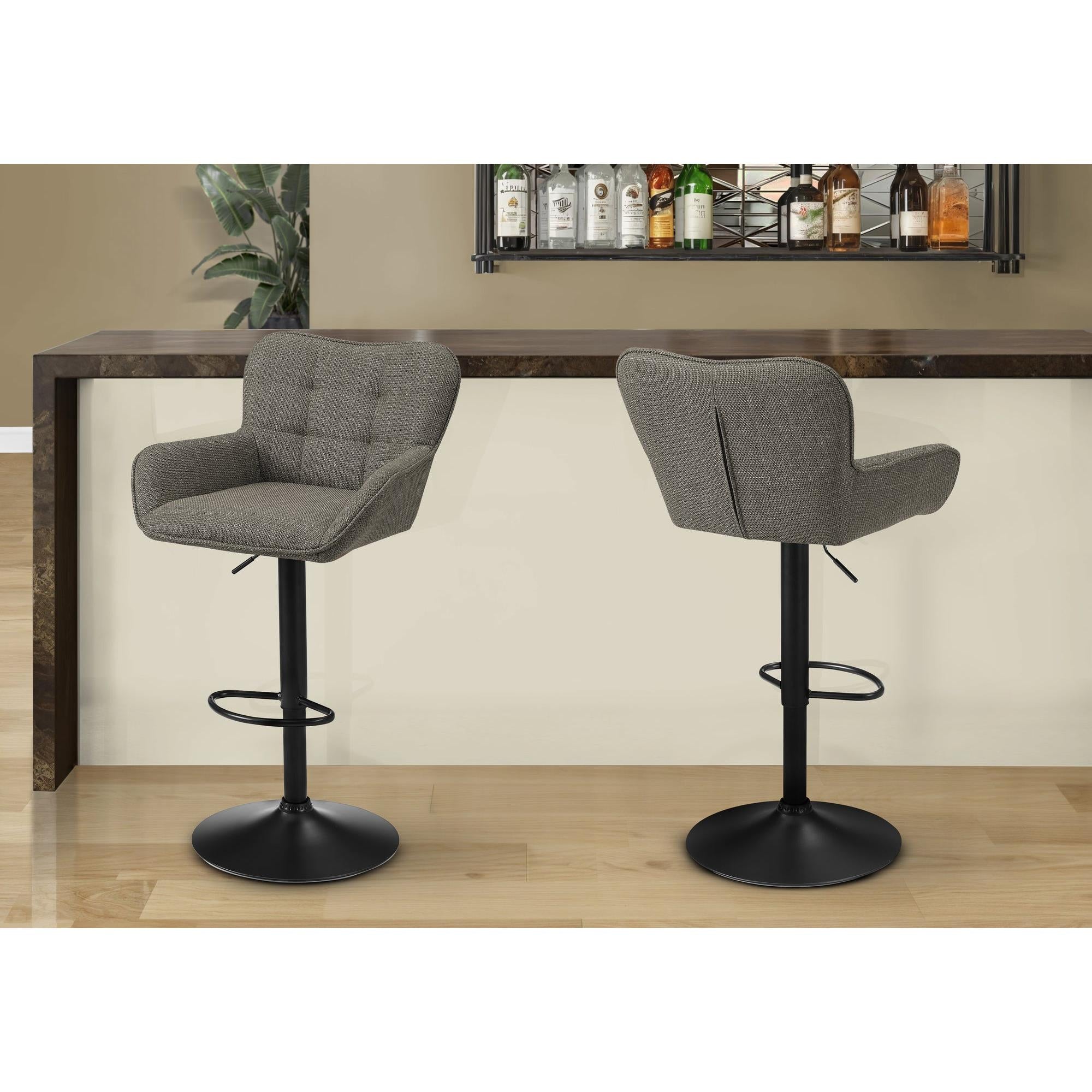 I 2331 - Tabouret De Bar, Ensemble De 2, Réglable, Pivotant, Hauteur Bar, Hauteur Du Comptoir, Cuisine, Tissu Taupe, Métal Noir, Contemporain, Moderne - Simple Boutique