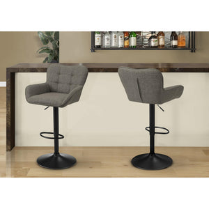 I 2331 - Tabouret De Bar, Ensemble De 2, Réglable, Pivotant, Hauteur Bar, Hauteur Du Comptoir, Cuisine, Tissu Taupe, Métal Noir, Contemporain, Moderne - Simple Boutique