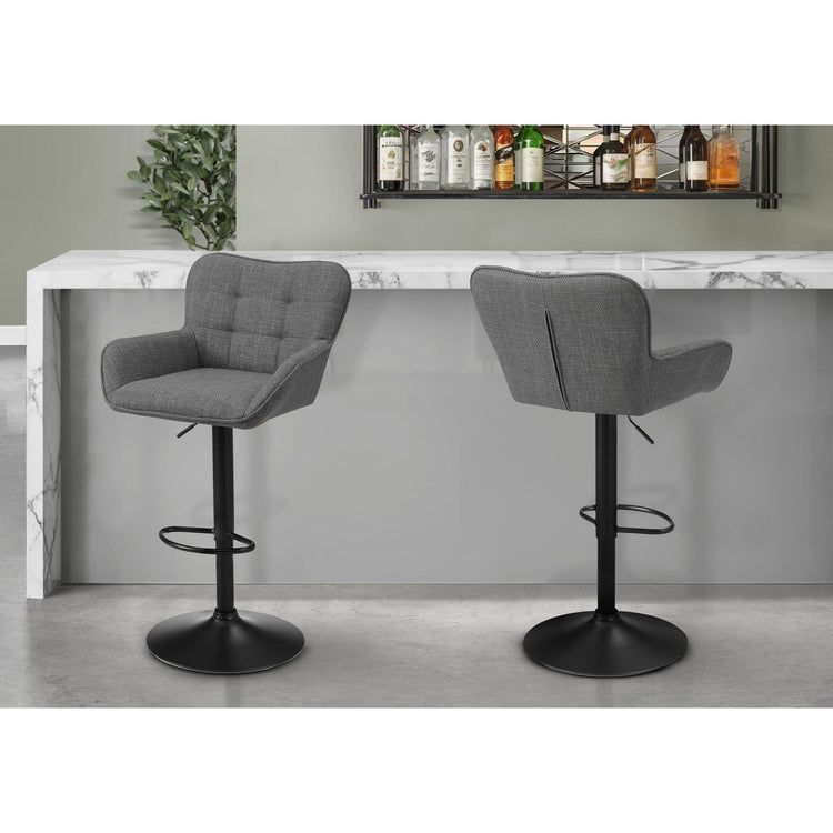 I 2333 - Tabouret De Bar, Ensemble De 2, Réglable, Pivotant, Hauteur Bar, Hauteur Du Comptoir, Cuisine, Tissu Gris, Métal Noir, Contemporain, Moderne - Simple Boutique