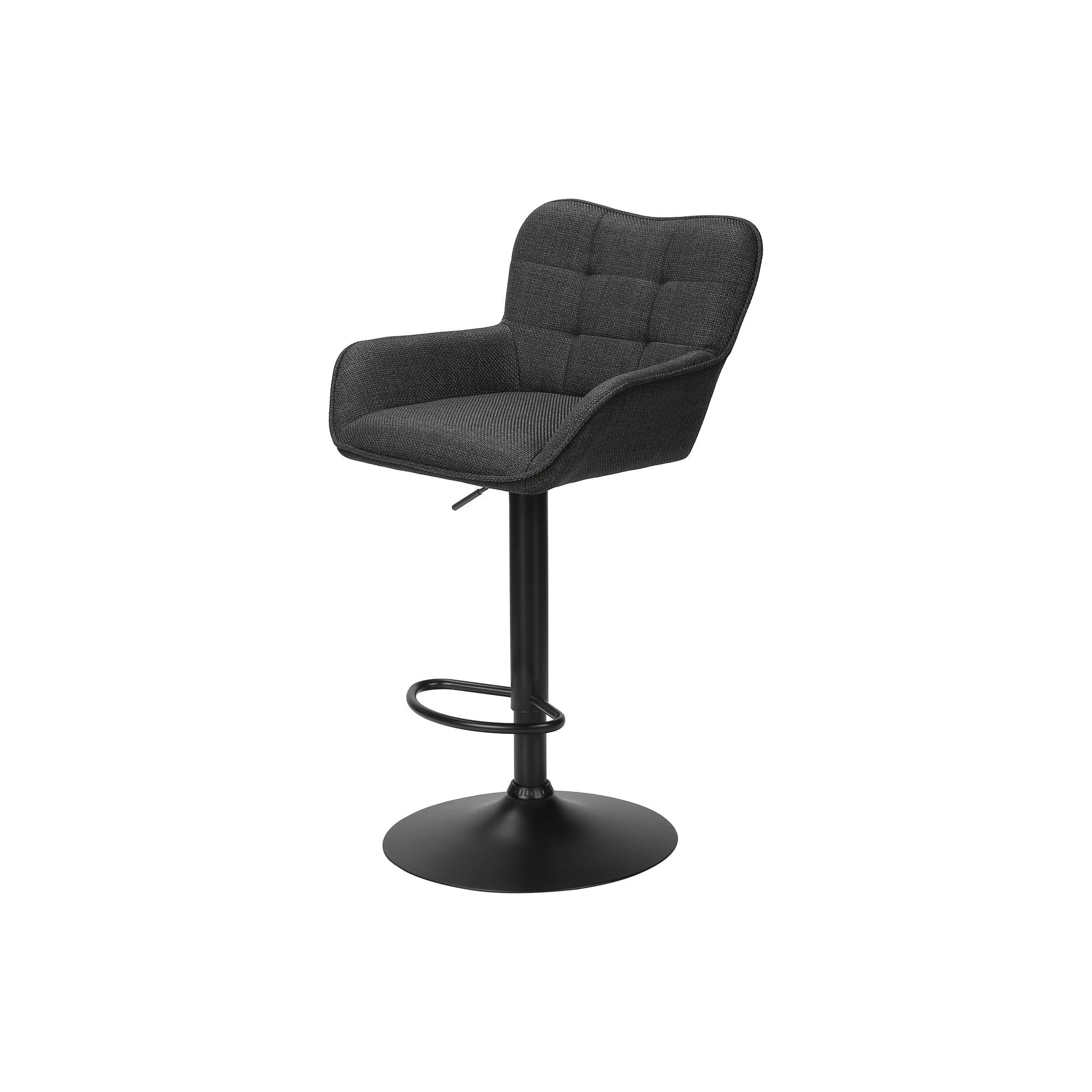 I 2334 - Tabouret De Bar, Ensemble De 2, Réglable, Pivotant, Hauteur Bar, Hauteur Du Comptoir, Cuisine, Tissu Noir, Métal Noir, Contemporain, Moderne - Simple Boutique