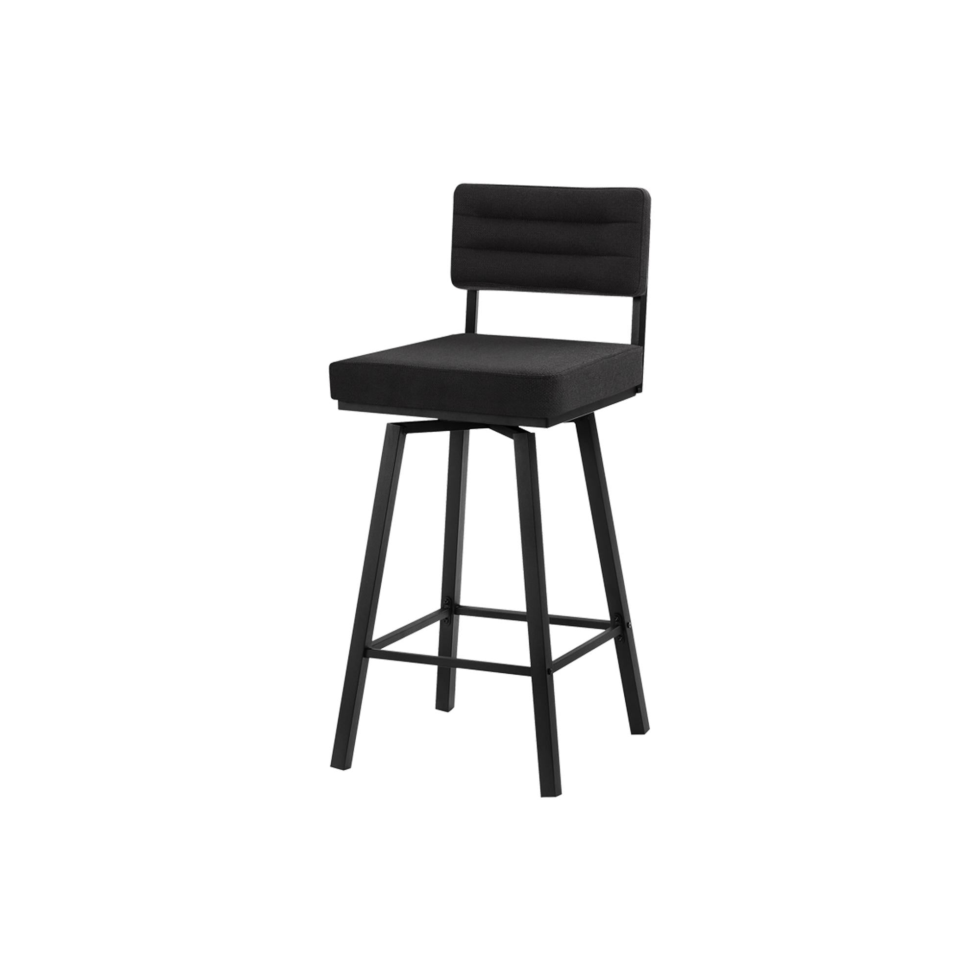 I 2340 - Tabouret De Bar, Chaises De Patio, Hauteur Bar, Pivotant, Ensemble De 2, Tissu Noir, Métal Noir, Contemporain, Moderne - Simple Boutique