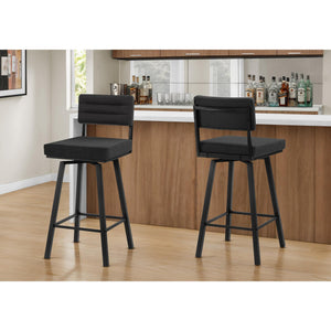 I 2340 - Tabouret De Bar, Chaises De Patio, Hauteur Bar, Pivotant, Ensemble De 2, Tissu Noir, Métal Noir, Contemporain, Moderne - Simple Boutique
