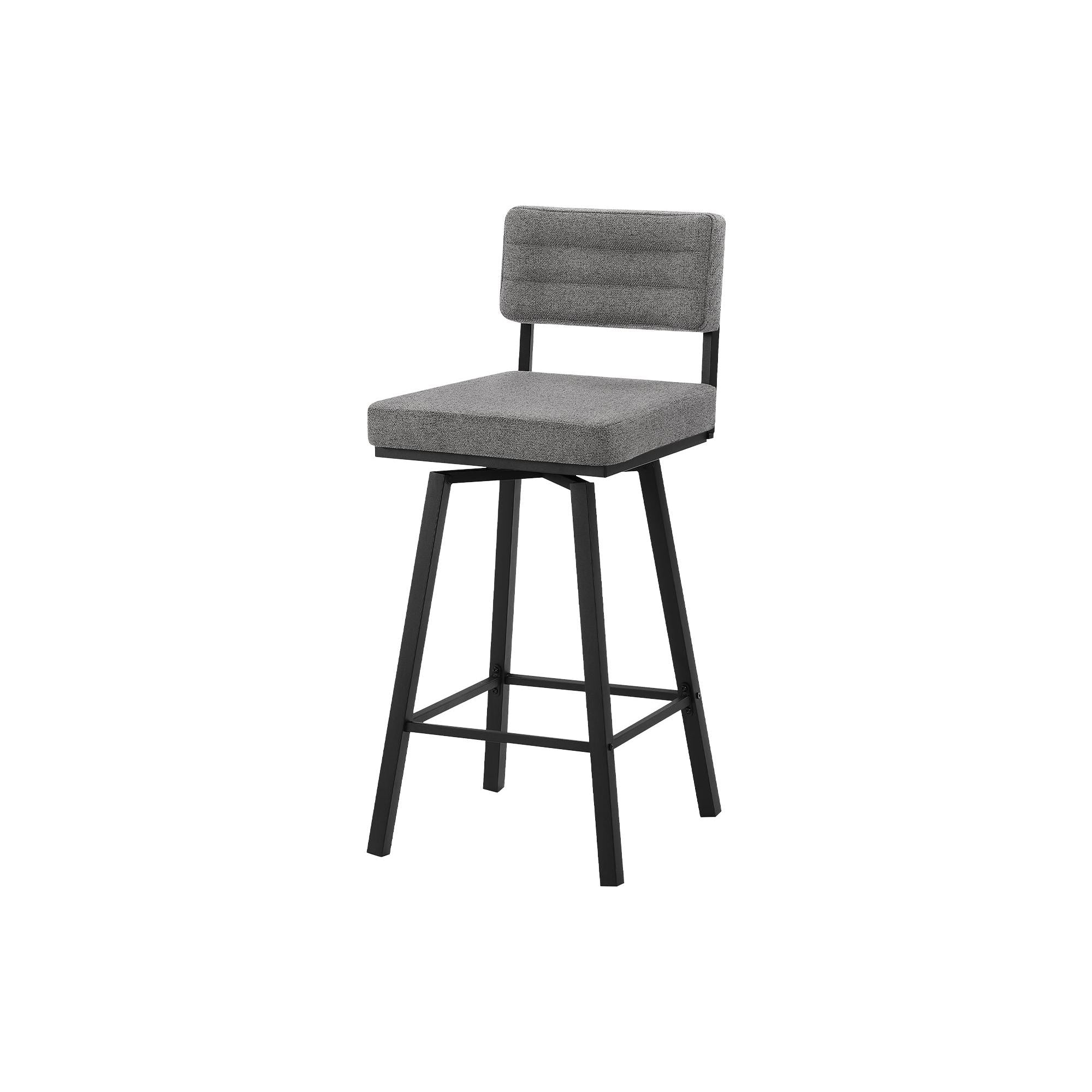 I 2341 - Tabouret De Bar, Chaises De Patio, Hauteur Bar, Pivotant, Ensemble De 2, Tissu Gris, Métal Noir, Contemporain, Moderne - Simple Boutique