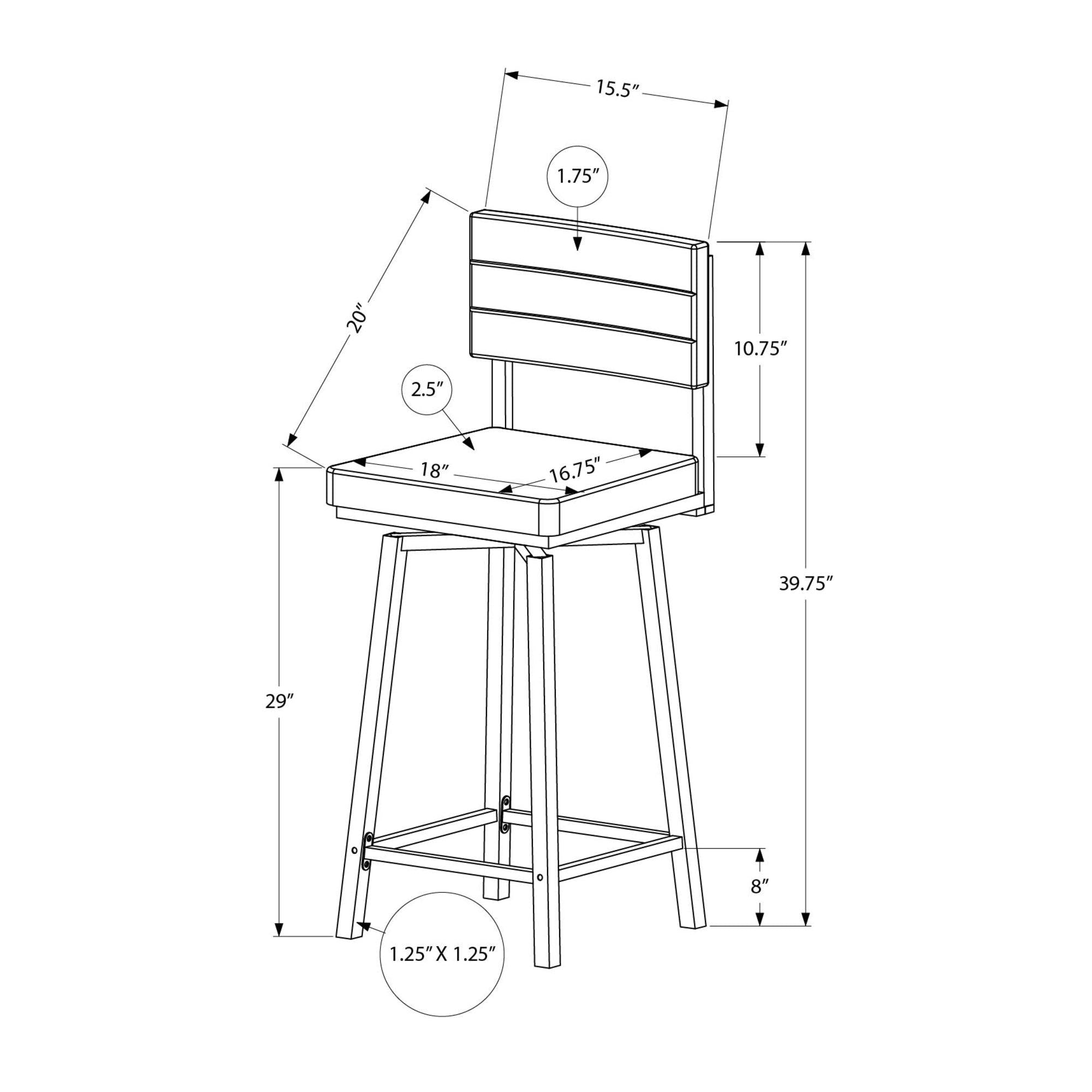 I 2341 - Tabouret De Bar, Chaises De Patio, Hauteur Bar, Pivotant, Ensemble De 2, Tissu Gris, Métal Noir, Contemporain, Moderne - Simple Boutique