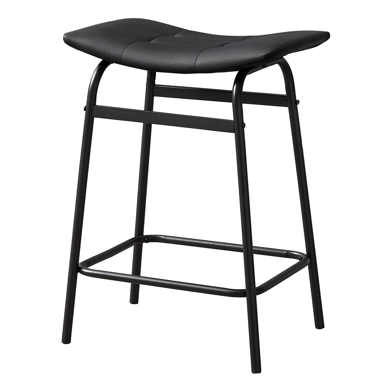 I 2384 - Tabouret De Bar, Hauteur Du Comptoir, Ensemble De 2, Cuisine, Aspect Cuir Noir, Métal Noir, Contemporain, Moderne - Simple Boutique