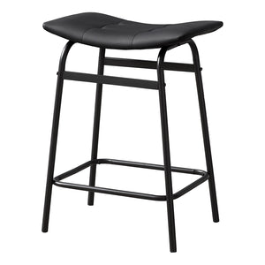 I 2384 - Tabouret De Bar, Hauteur Du Comptoir, Ensemble De 2, Cuisine, Aspect Cuir Noir, Métal Noir, Contemporain, Moderne - Simple Boutique