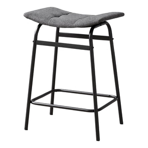 I 2385 - Tabouret De Bar, Hauteur Du Comptoir, Ensemble De 2, Cuisine, Tissu Gris, Métal Noir, Contemporain, Moderne - Simple Boutique