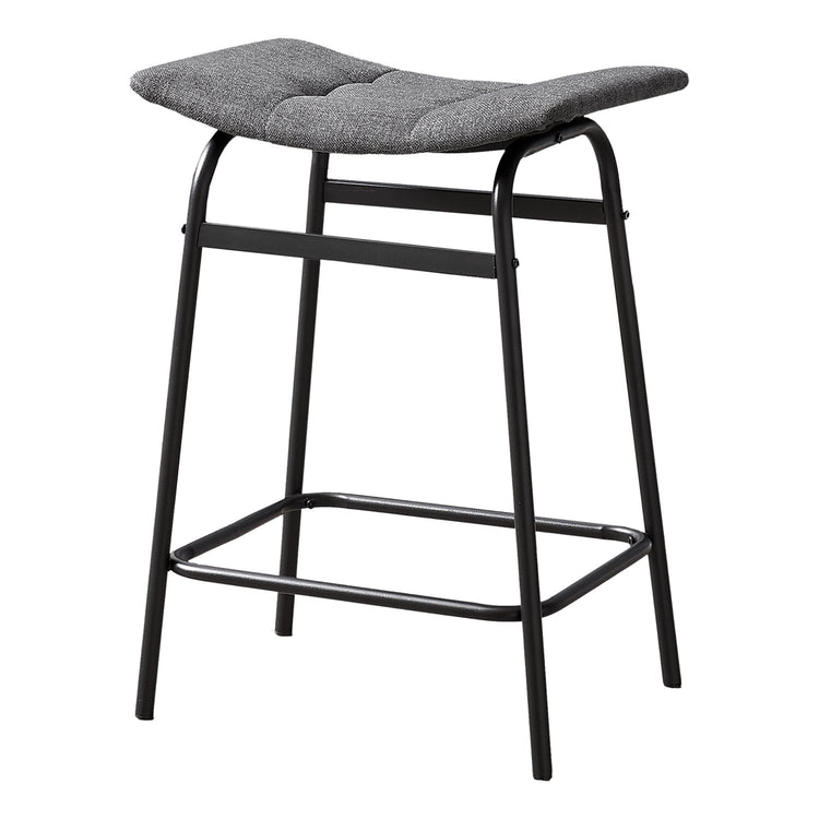 I 2385 - Tabouret De Bar, Hauteur Du Comptoir, Ensemble De 2, Cuisine, Tissu Gris, Métal Noir, Contemporain, Moderne - Simple Boutique