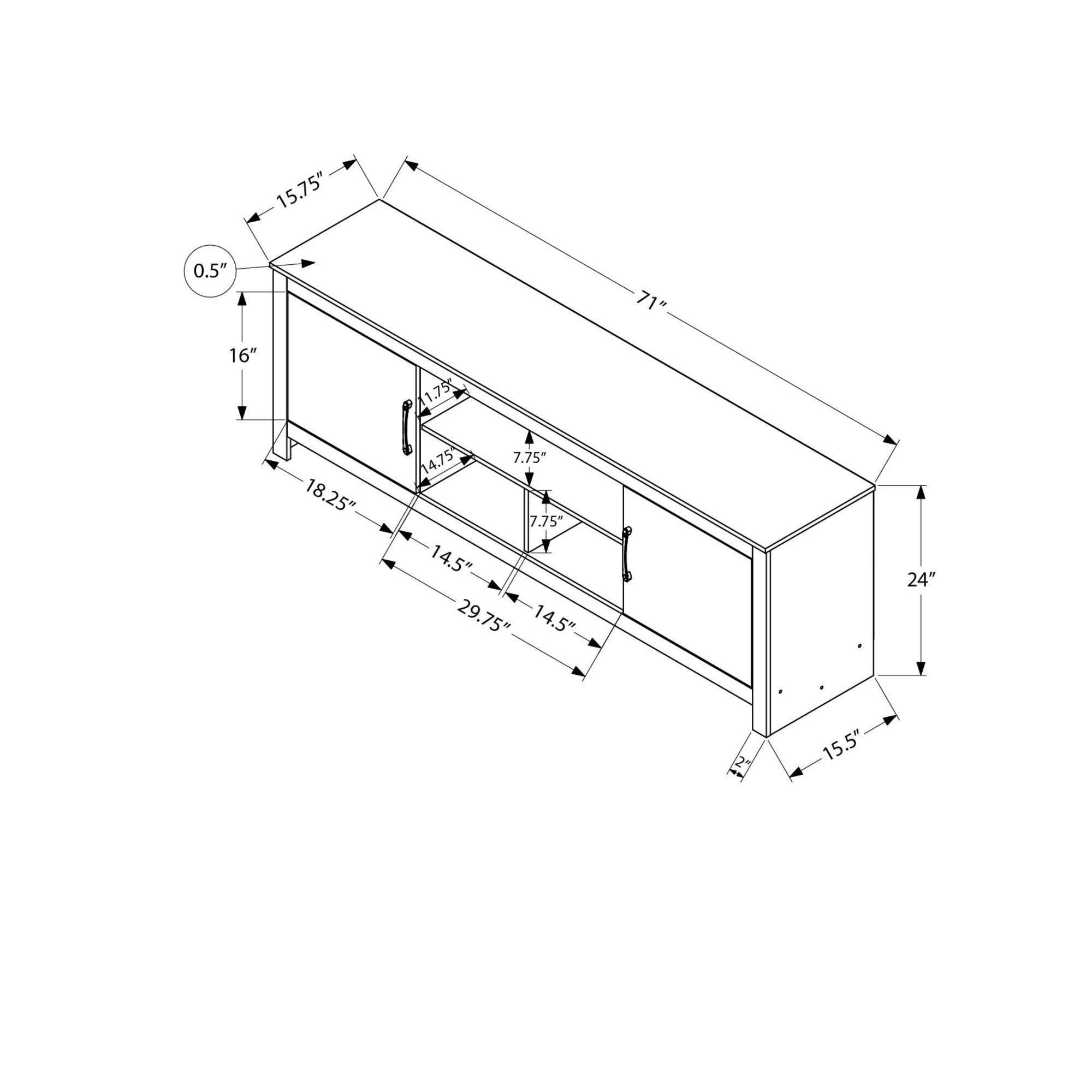 I 2511 - Meuble Tv, 72 Pouces, Console, Centre De Divertissement Média, Armoire De Rangement, Salon, Chambre À Coucher, Stratifié Gris Rustique, Transitionnel - Simple Boutique