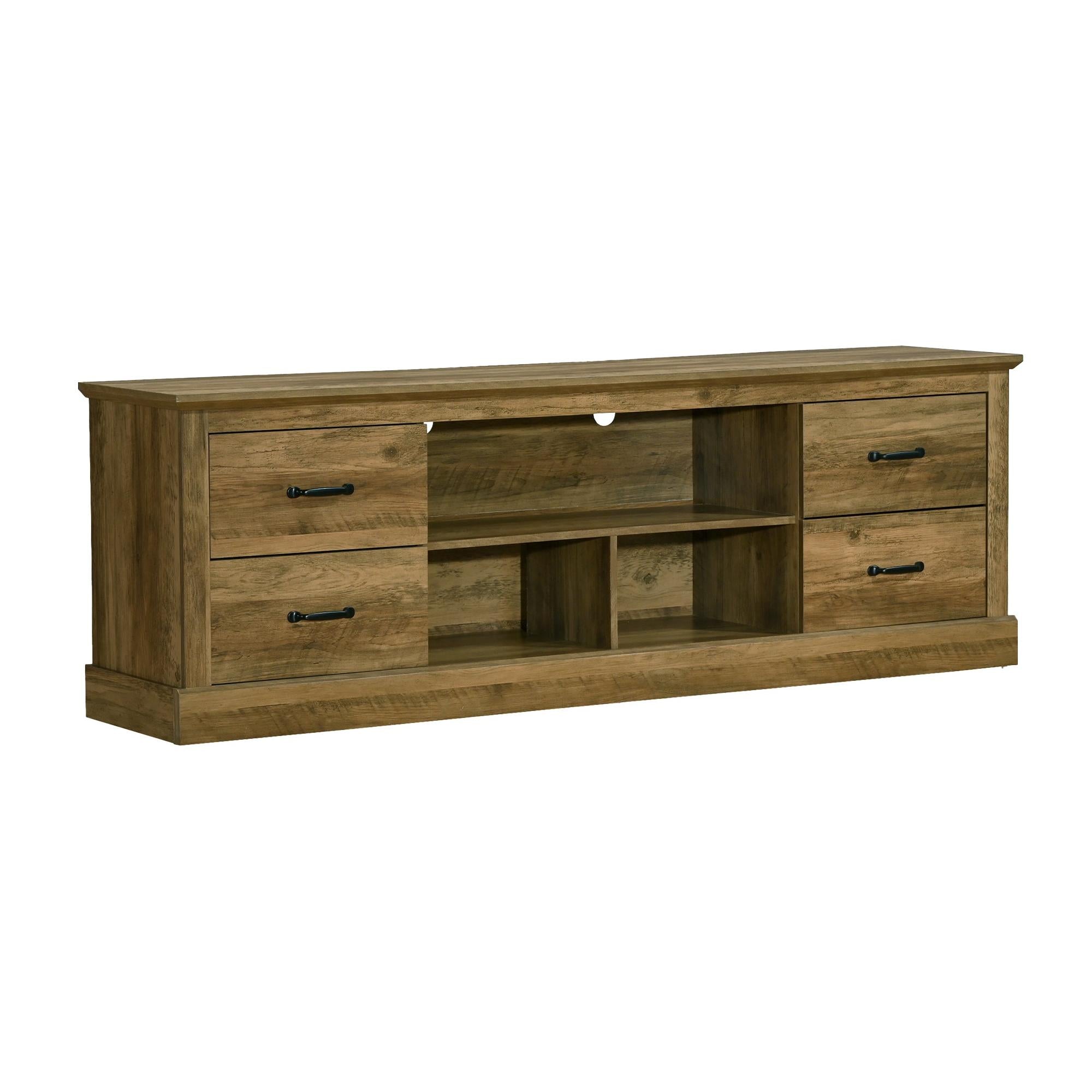 I 2524 - Meuble Tv, 72 Pouces, Console, Tiroirs De Rangement, Centre De Divertissement Média, Salon, Chambre À Coucher, Stratifié Chêne Brun, Transitionnel - Simple Boutique