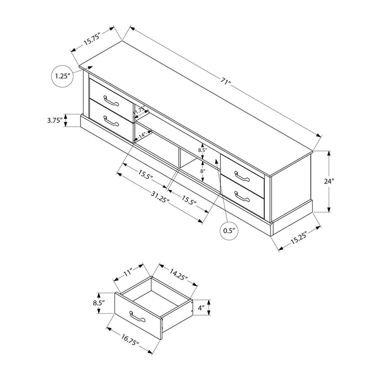 I 2524 - Meuble Tv, 72 Pouces, Console, Tiroirs De Rangement, Centre De Divertissement Média, Salon, Chambre À Coucher, Stratifié Chêne Brun, Transitionnel - Simple Boutique