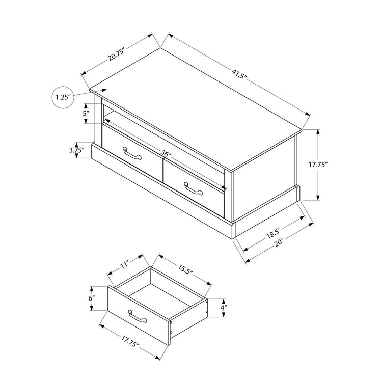 I 2525 - Table De Salon, 42'' L, Cocktail, Rectangulaire, Tiroirs De Rangement, Salon, Accent, Stratifié Chêne Brun Foncé, Transitionnel - Simple Boutique
