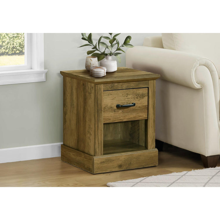 I 2526 - Table D'appoint, 21''H, Bout, Table D'appoint, Tiroir De Rangement, Table De Nuit, Lampe, Salon, Chambre À Coucher, Stratifié Chêne Brun Foncé, Transitionnel - Simple Boutique
