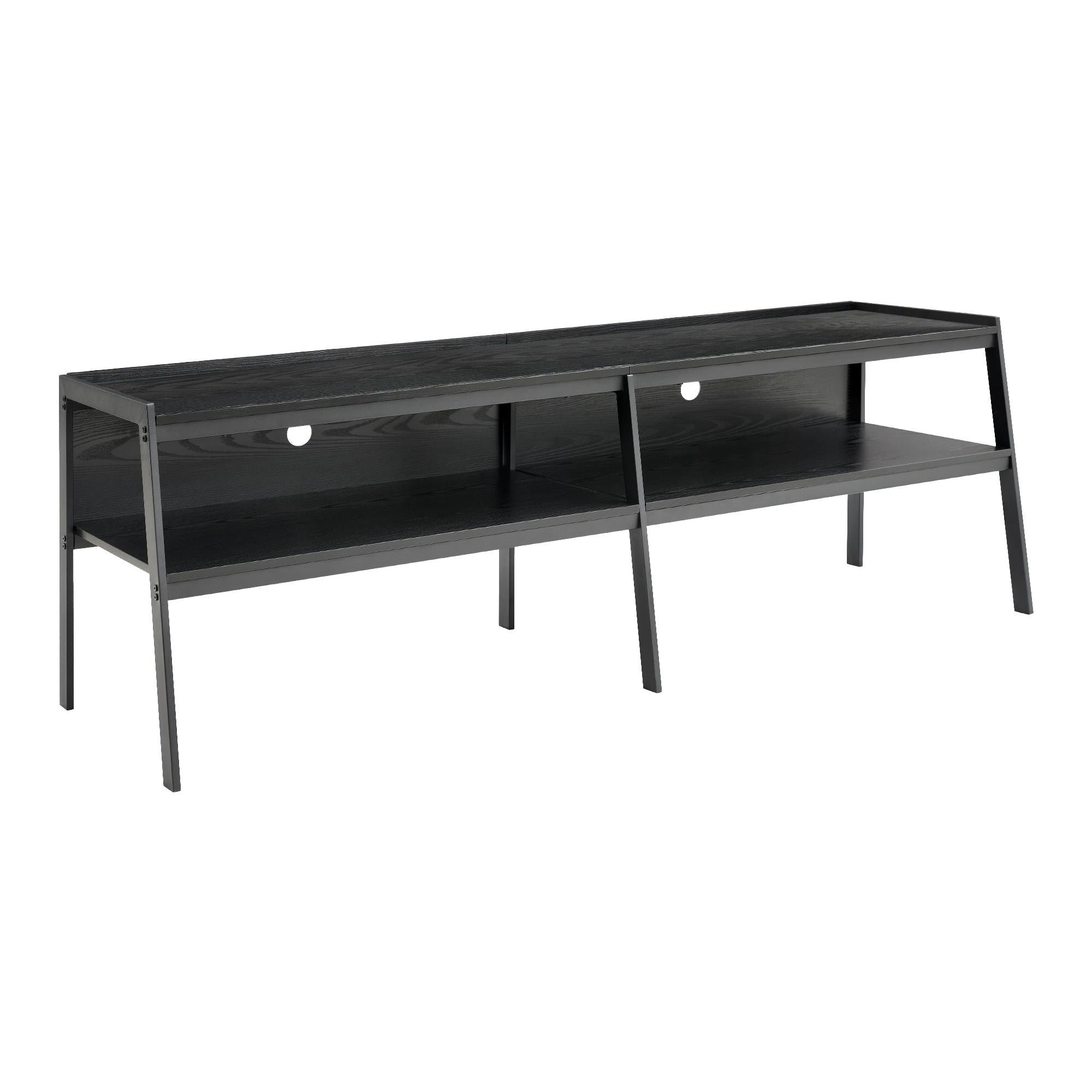 I 2535 - Meuble Tv, 72 Pouces, Console, Centre De Divertissement Média, Salon, Chambre À Coucher, Stratifié Bois Noir, Métal Noir, Contemporain, Moderne - Simple Boutique