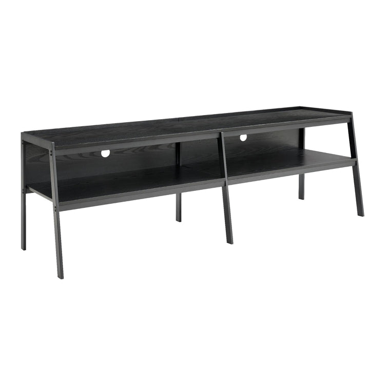 I 2535 - Meuble Tv, 72 Pouces, Console, Centre De Divertissement Média, Salon, Chambre À Coucher, Stratifié Bois Noir, Métal Noir, Contemporain, Moderne - Simple Boutique