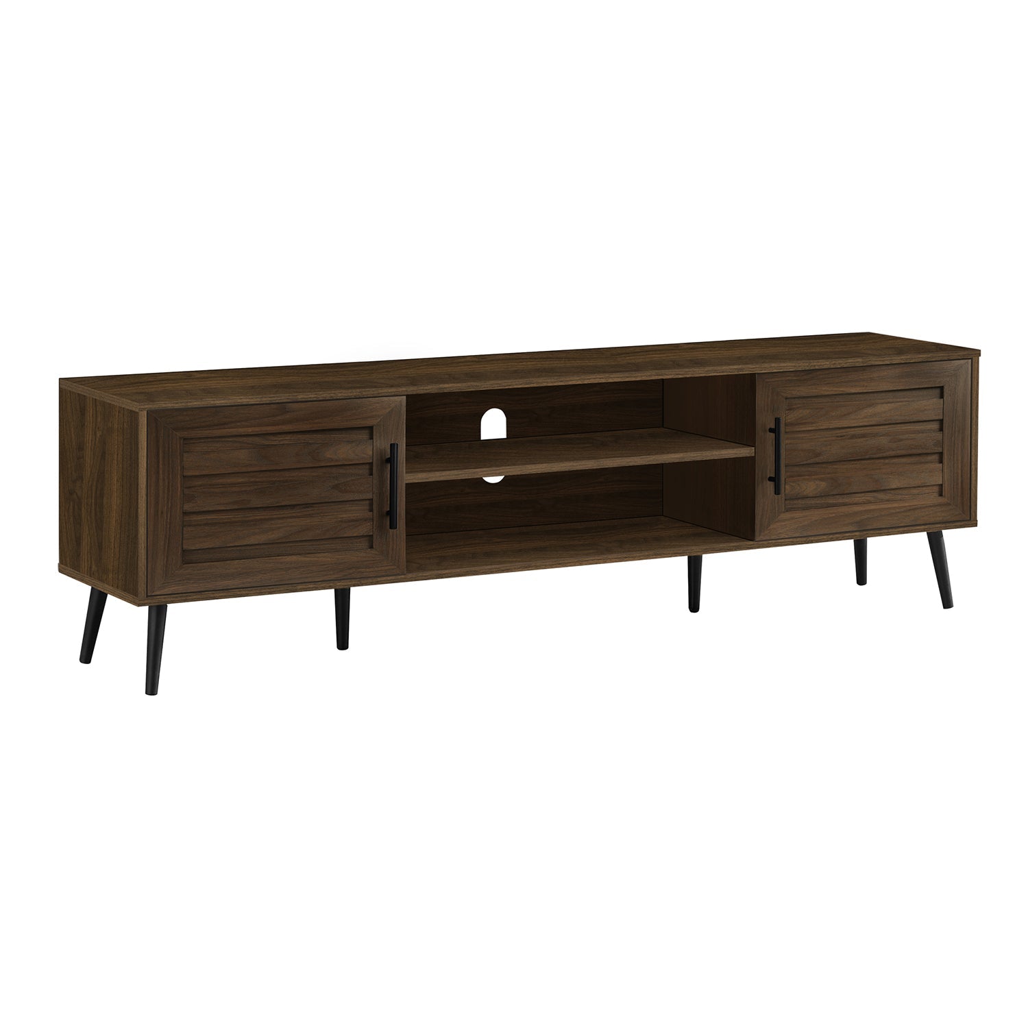 I 2717 - Meuble Tv, 72 Pouces, Console, Centre De Divertissement Média, Unite De Rangement, Salon, Chambre À Coucher, Laminé Brun, Jambes En Bois Noir, Transitionnel - Simple Boutique