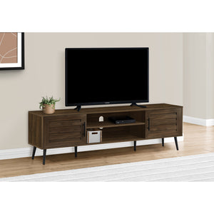I 2717 - Meuble Tv, 72 Pouces, Console, Centre De Divertissement Média, Unite De Rangement, Salon, Chambre À Coucher, Laminé Brun, Jambes En Bois Noir, Transitionnel - Simple Boutique