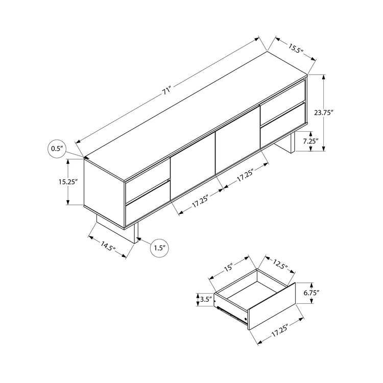 I 2718 - Meuble Tv, 72 Pouces, Console, Centre De Divertissement Média, Tiroirs De Rangement, Armoire De Rangement, Stratifié Brun, Transitionnel - Simple Boutique