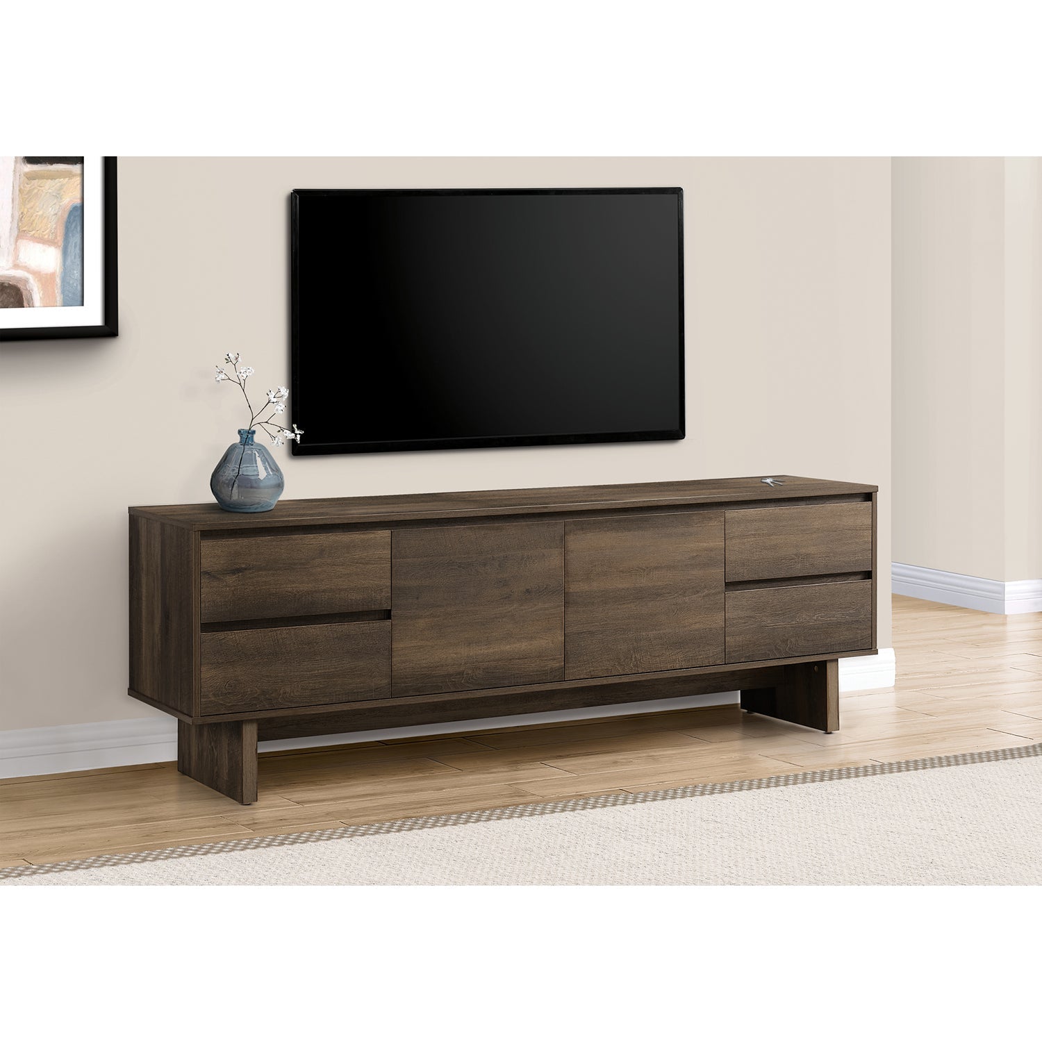 I 2718 - Meuble Tv, 72 Pouces, Console, Centre De Divertissement Média, Tiroirs De Rangement, Armoire De Rangement, Stratifié Brun, Transitionnel - Simple Boutique