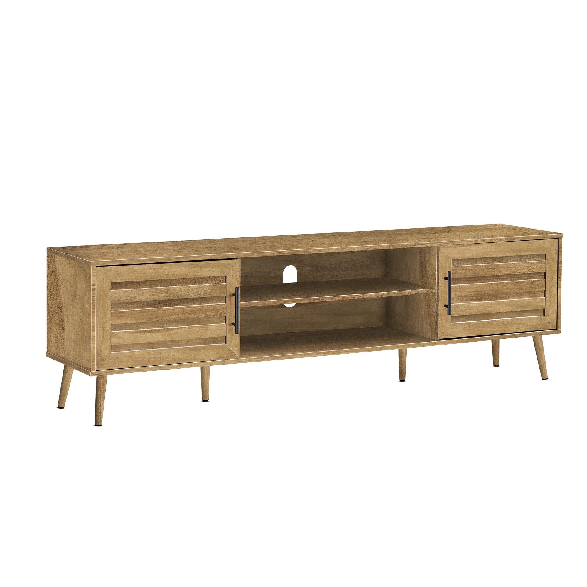 I 2719 - Meuble Tv, 72 Pouces, Console, Centre De Divertissement Média, Armoire De Rangement, Salon, Chambre À Coucher, Stratifié Noyer, Transitionnel - Simple Boutique