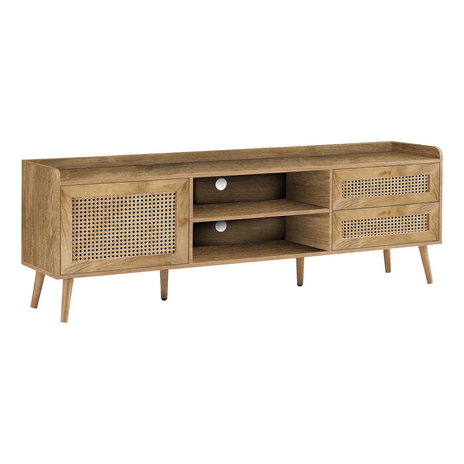 I 2723 - Meuble Tv, 72 Pouces, Console, Centre De Divertissement Média, Unite De Rangement, Salon, Chambre À Coucher, Stratifié Noyer, Jambes En Bois, Transitionnel - Simple Boutique