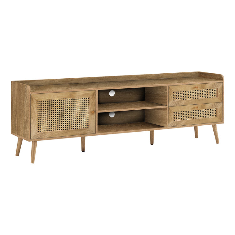 I 2723 - Meuble Tv, 72 Pouces, Console, Centre De Divertissement Média, Unite De Rangement, Salon, Chambre À Coucher, Stratifié Noyer, Jambes En Bois, Transitionnel - Simple Boutique