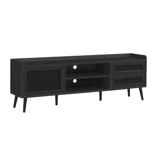 I 2724 - Meuble Tv, 72 Pouces, Console, Centre De Divertissement Média, Armoire De Rangement, Salon, Chambre À Coucher, Stratifié Noir, Pieds En Bois, Transitionnel - Simple Boutique