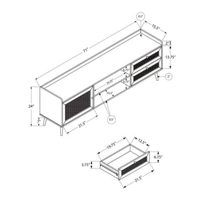 I 2724 - Meuble Tv, 72 Pouces, Console, Centre De Divertissement Média, Armoire De Rangement, Salon, Chambre À Coucher, Stratifié Noir, Pieds En Bois, Transitionnel - Simple Boutique