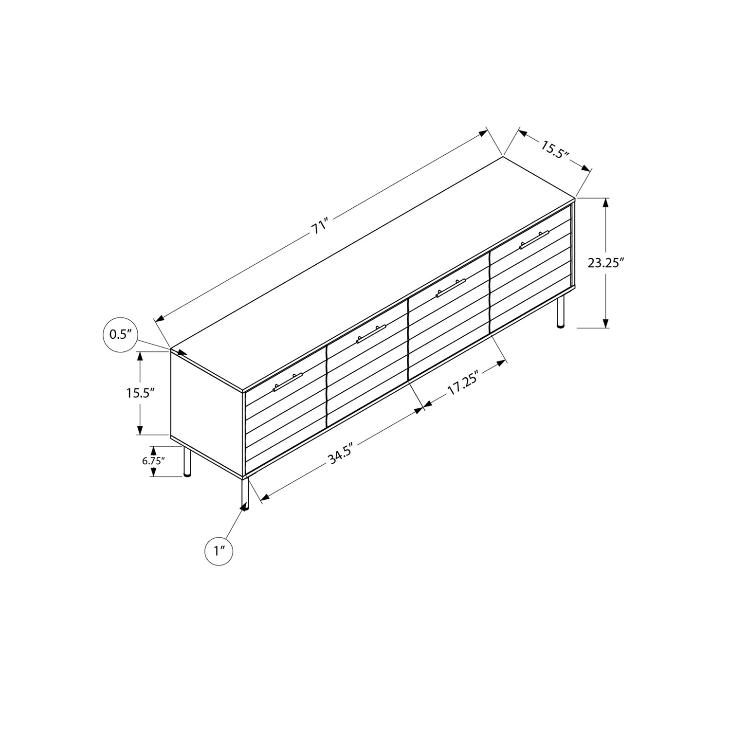 I 2727 - Meuble Tv, 72 Pouces, Console, Centre De Divertissement Média, Armoire De Rangement, Stratifié Brun, Métal Noir, Transitionnel - Simple Boutique