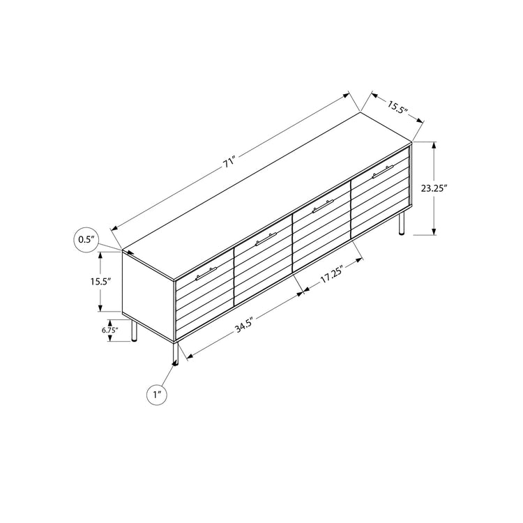 I 2727 - Meuble Tv, 72 Pouces, Console, Centre De Divertissement Média, Armoire De Rangement, Stratifié Brun, Métal Noir, Transitionnel - Simple Boutique