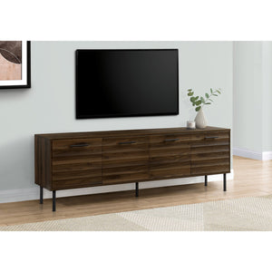 I 2727 - Meuble Tv, 72 Pouces, Console, Centre De Divertissement Média, Armoire De Rangement, Stratifié Brun, Métal Noir, Transitionnel - Simple Boutique