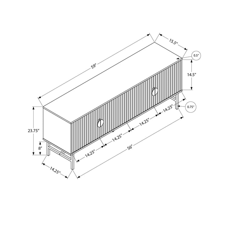 I 2732 - Meuble Tv, 60 Pouces, Console, Centre De Divertissement Média, Unite De Rangement, Salon, Chambre À Coucher, Laminé Noir Et Blanc, Métal Noir, Contemporain, Moderne - Simple Boutique
