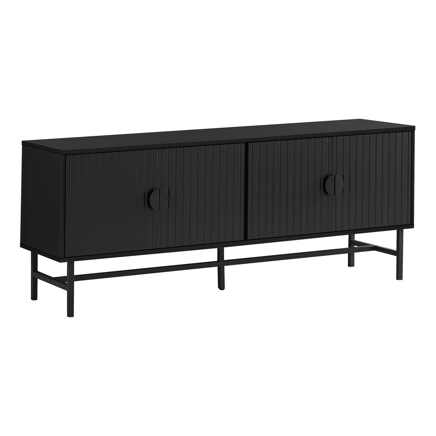 I 2733 - Meuble Tv, 60 Pouces, Console, Centre De Divertissement Média, Unite De Rangement, Salon, Chambre À Coucher, Laminé Noir, Métal Noir, Contemporain, Moderne - Simple Boutique
