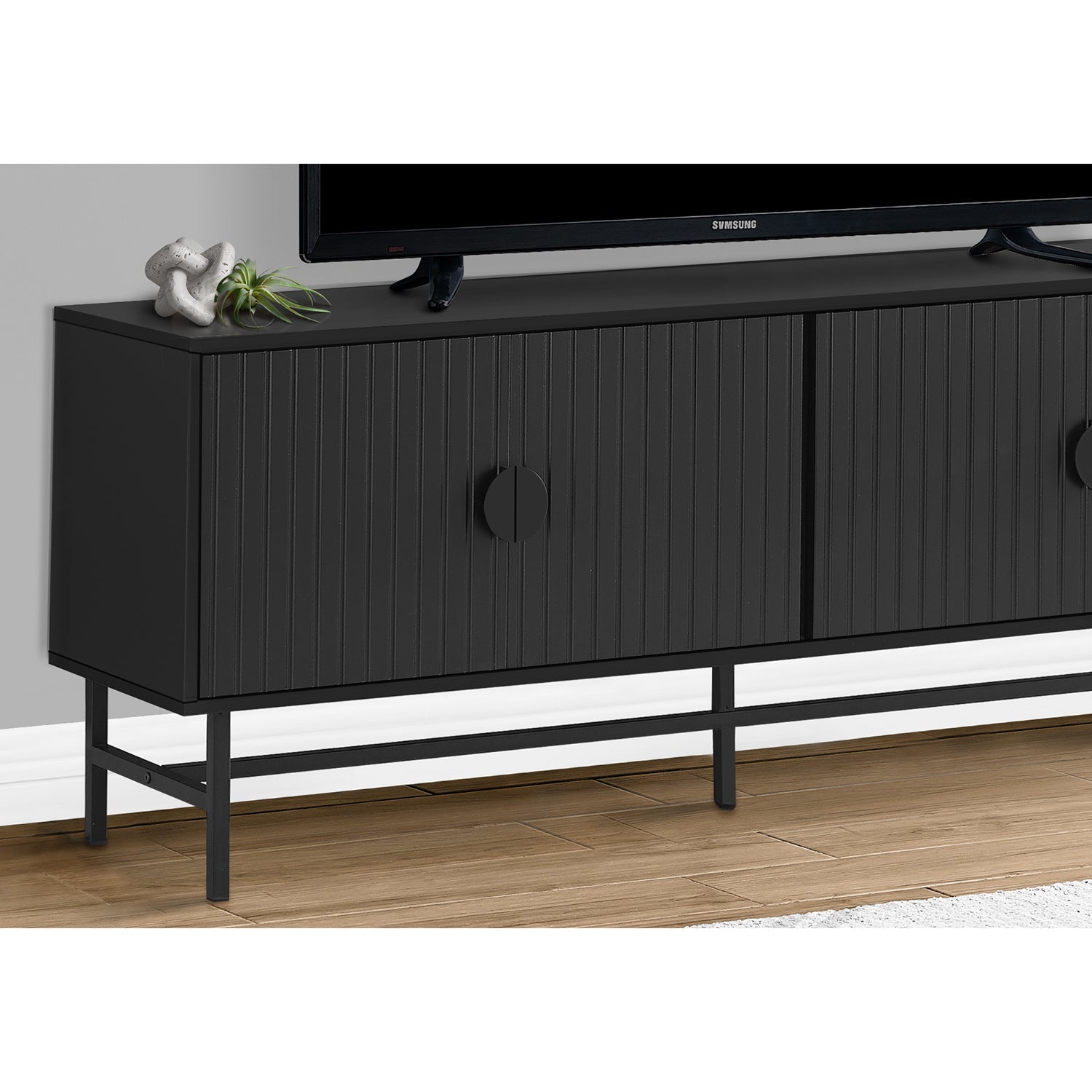 I 2733 - Meuble Tv, 60 Pouces, Console, Centre De Divertissement Média, Unite De Rangement, Salon, Chambre À Coucher, Laminé Noir, Métal Noir, Contemporain, Moderne - Simple Boutique