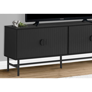 I 2733 - Meuble Tv, 60 Pouces, Console, Centre De Divertissement Média, Unite De Rangement, Salon, Chambre À Coucher, Laminé Noir, Métal Noir, Contemporain, Moderne - Simple Boutique