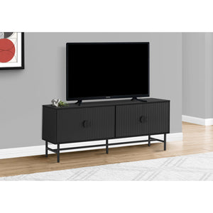 I 2733 - Meuble Tv, 60 Pouces, Console, Centre De Divertissement Média, Unite De Rangement, Salon, Chambre À Coucher, Laminé Noir, Métal Noir, Contemporain, Moderne - Simple Boutique