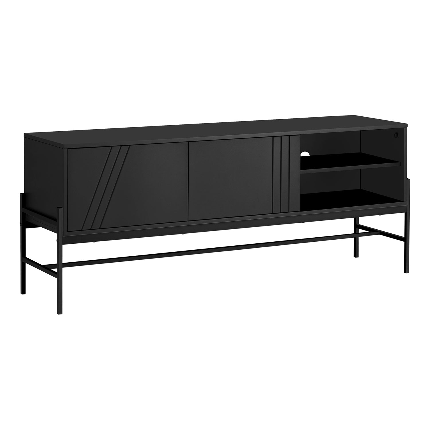 I 2734 - Meuble Tv, 60 Pouces, Console, Centre De Divertissement Média, Unite De Rangement, Salon, Chambre À Coucher, Laminé Noir, Métal Noir, Contemporain, Moderne - Simple Boutique