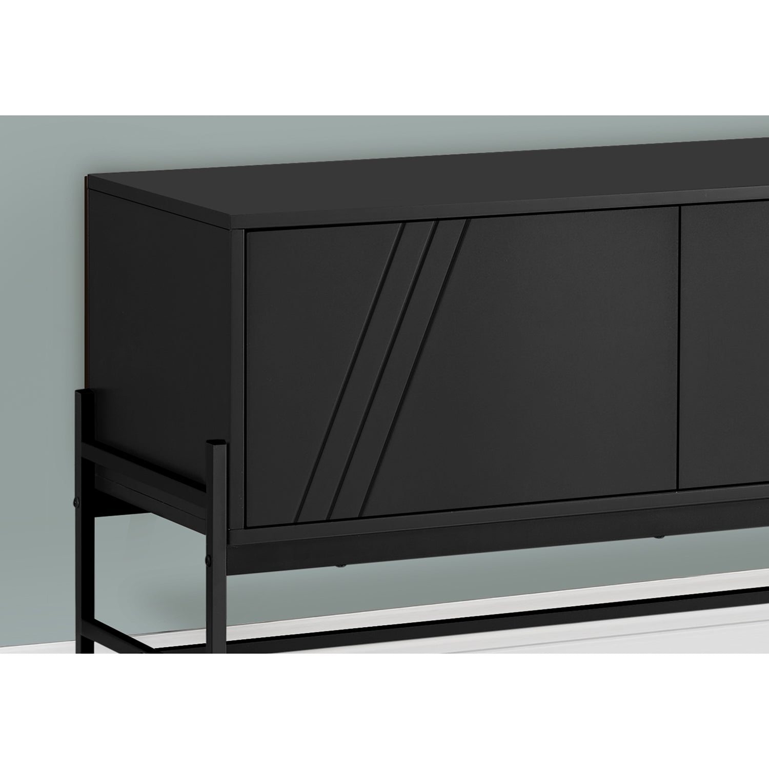 I 2734 - Meuble Tv, 60 Pouces, Console, Centre De Divertissement Média, Unite De Rangement, Salon, Chambre À Coucher, Laminé Noir, Métal Noir, Contemporain, Moderne - Simple Boutique