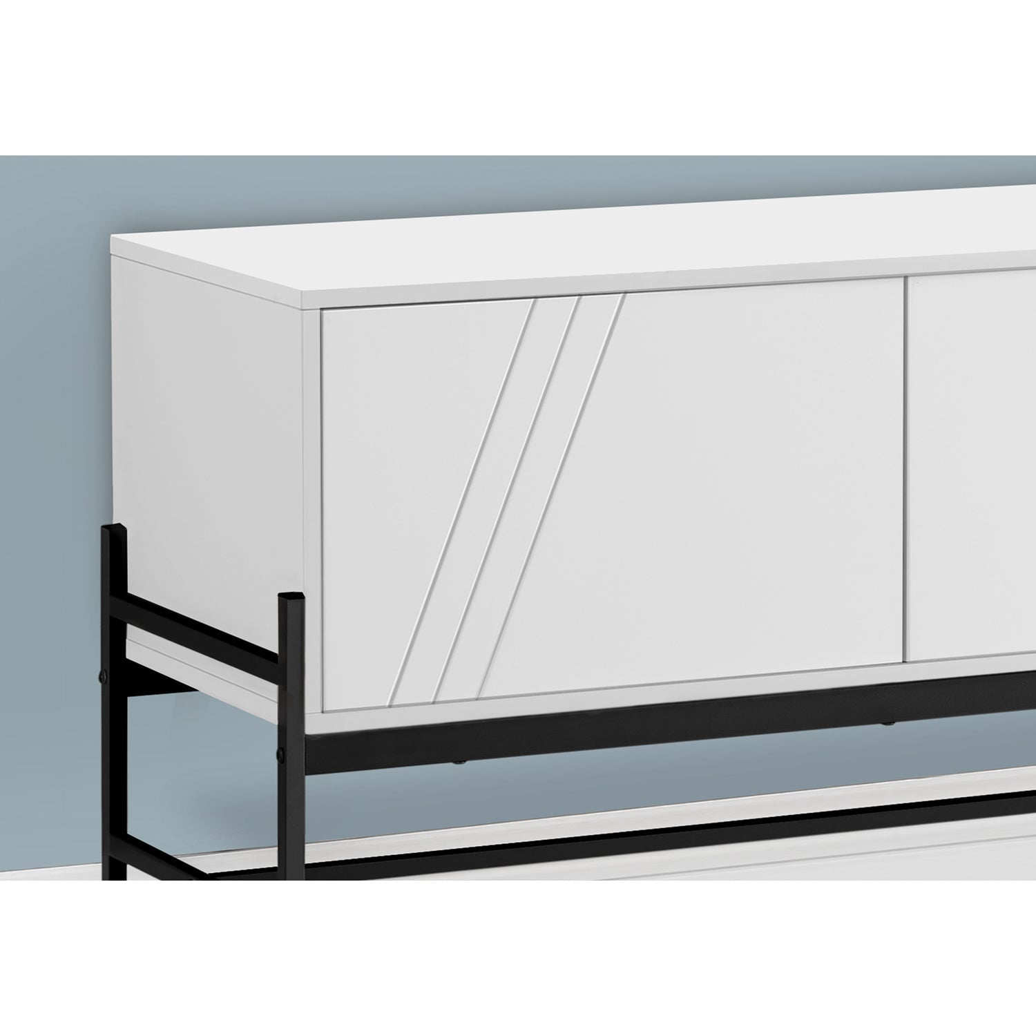 I 2738 - Meuble Tv, 60 Pouces, Console, Centre De Divertissement Média, Unite De Rangement, Salon, Chambre À Coucher, Laminé Blanc, Métal Noir, Contemporain, Moderne - Simple Boutique