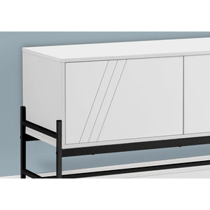 I 2738 - Meuble Tv, 60 Pouces, Console, Centre De Divertissement Média, Unite De Rangement, Salon, Chambre À Coucher, Laminé Blanc, Métal Noir, Contemporain, Moderne - Simple Boutique