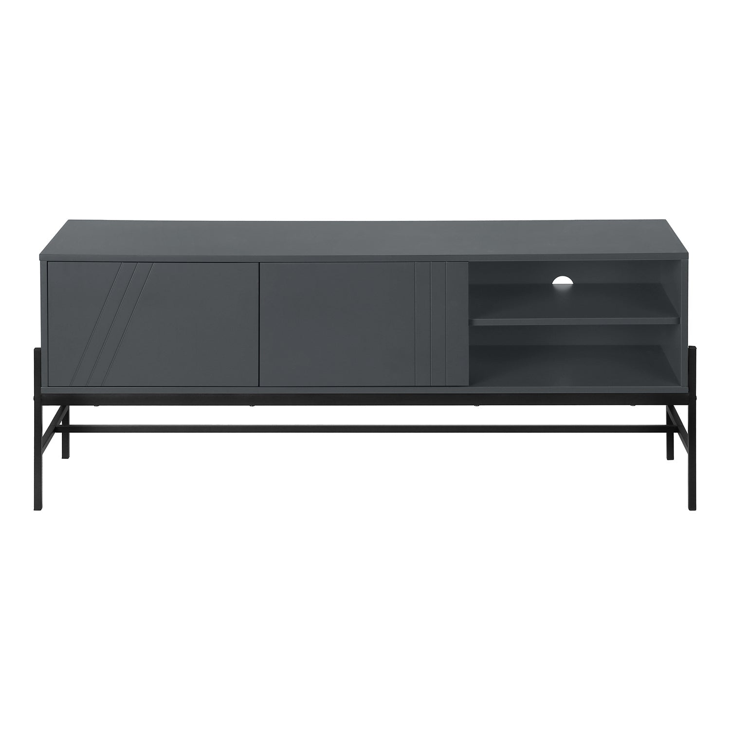 I 2739 - Meuble Tv, 60 Pouces, Console, Centre De Divertissement Média, Unite De Rangement, Salon, Chambre À Coucher, Stratifié Gris, Métal Noir, Contemporain, Moderne - Simple Boutique