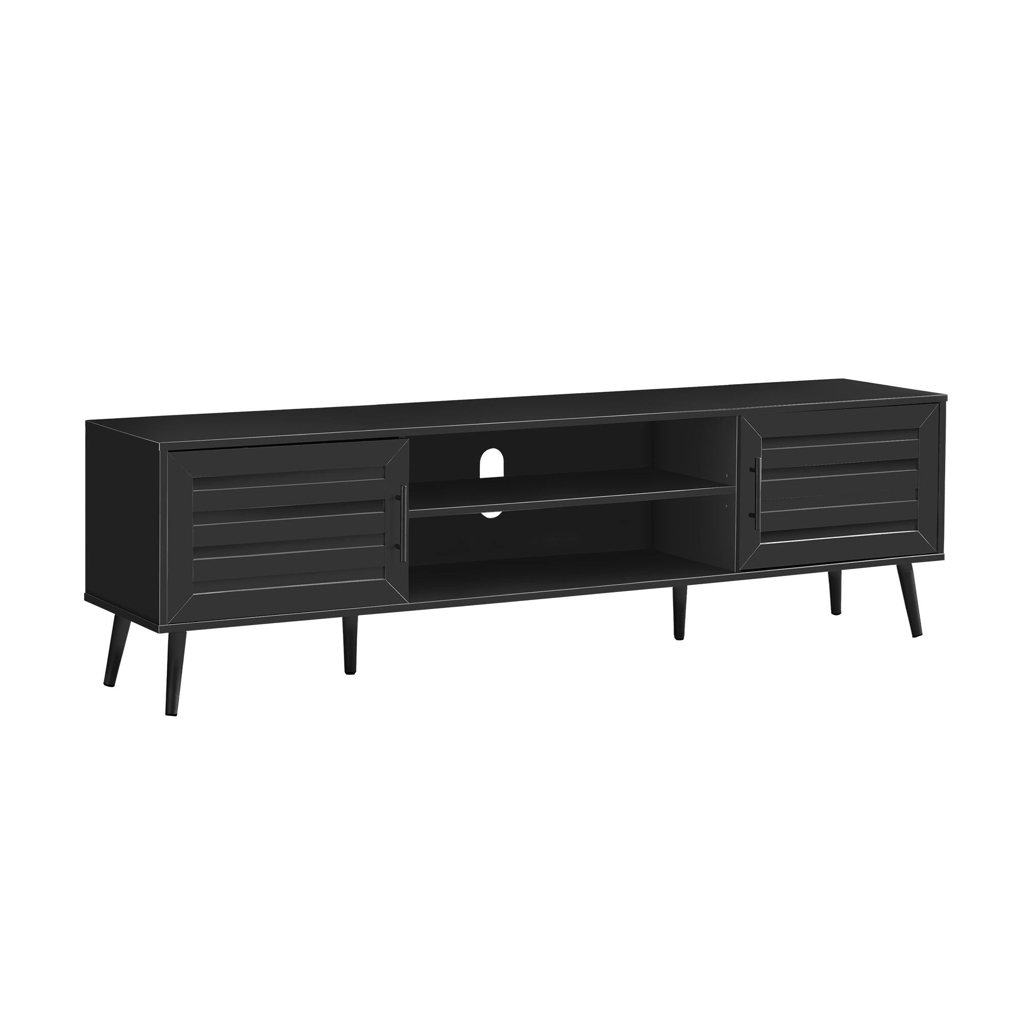 I 2749 - Meuble Tv, 72 Pouces, Console, Centre De Divertissement Média, Armoire De Rangement, Salon, Chambre À Coucher, Stratifié Noir, Transitionnel - Simple Boutique