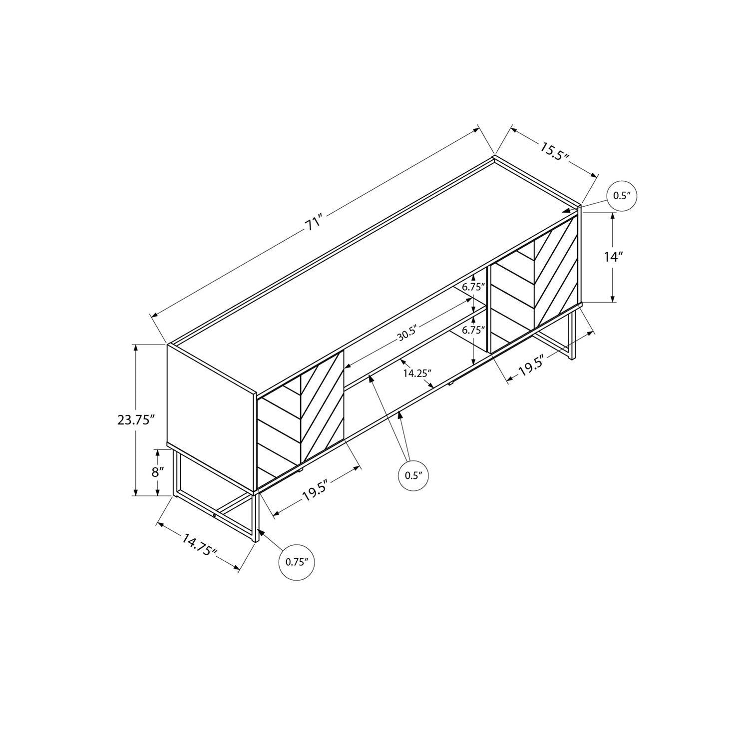 I 2752 - Meuble Tv, 72 Pouces, Console, Centre De Divertissement Média, Unite De Rangement, Salon, Chambre À Coucher, Brun Et Noir Laminé, Métal Noir, Contemporain, Moderne - Simple Boutique