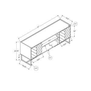 I 2752 - Meuble Tv, 72 Pouces, Console, Centre De Divertissement Média, Unite De Rangement, Salon, Chambre À Coucher, Brun Et Noir Laminé, Métal Noir, Contemporain, Moderne - Simple Boutique