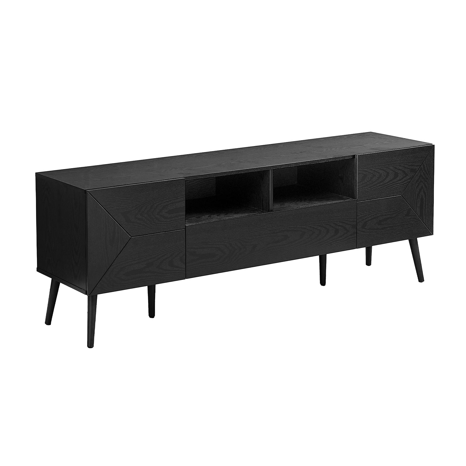 I 2754 - Meuble Tv, 72 Pouces, Console, Centre De Divertissement Média, Tiroir De Rangement, Stratifié Noir, Mid Century, Moderne - Simple Boutique