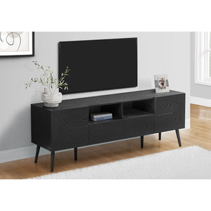 I 2754 - Meuble Tv, 72 Pouces, Console, Centre De Divertissement Média, Tiroir De Rangement, Stratifié Noir, Mid Century, Moderne - Simple Boutique