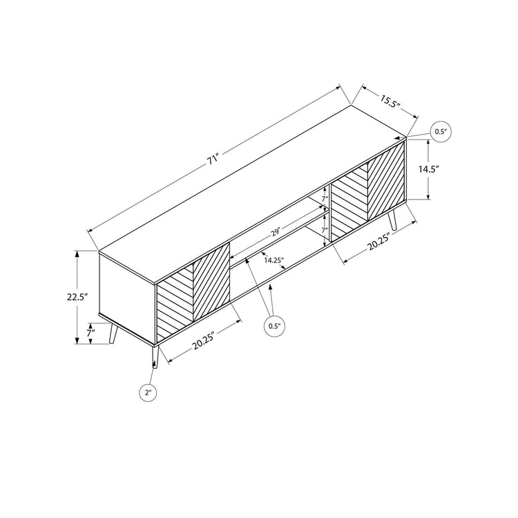 I 2781 - Meuble Tv, 72 Pouces, Console, Centre De Divertissement Média, Unite De Rangement, Salon, Chambre À Coucher, Brun Et Noir Laminé, Jambes En Bois Noir, Contemporain, Moderne - Simple Boutique