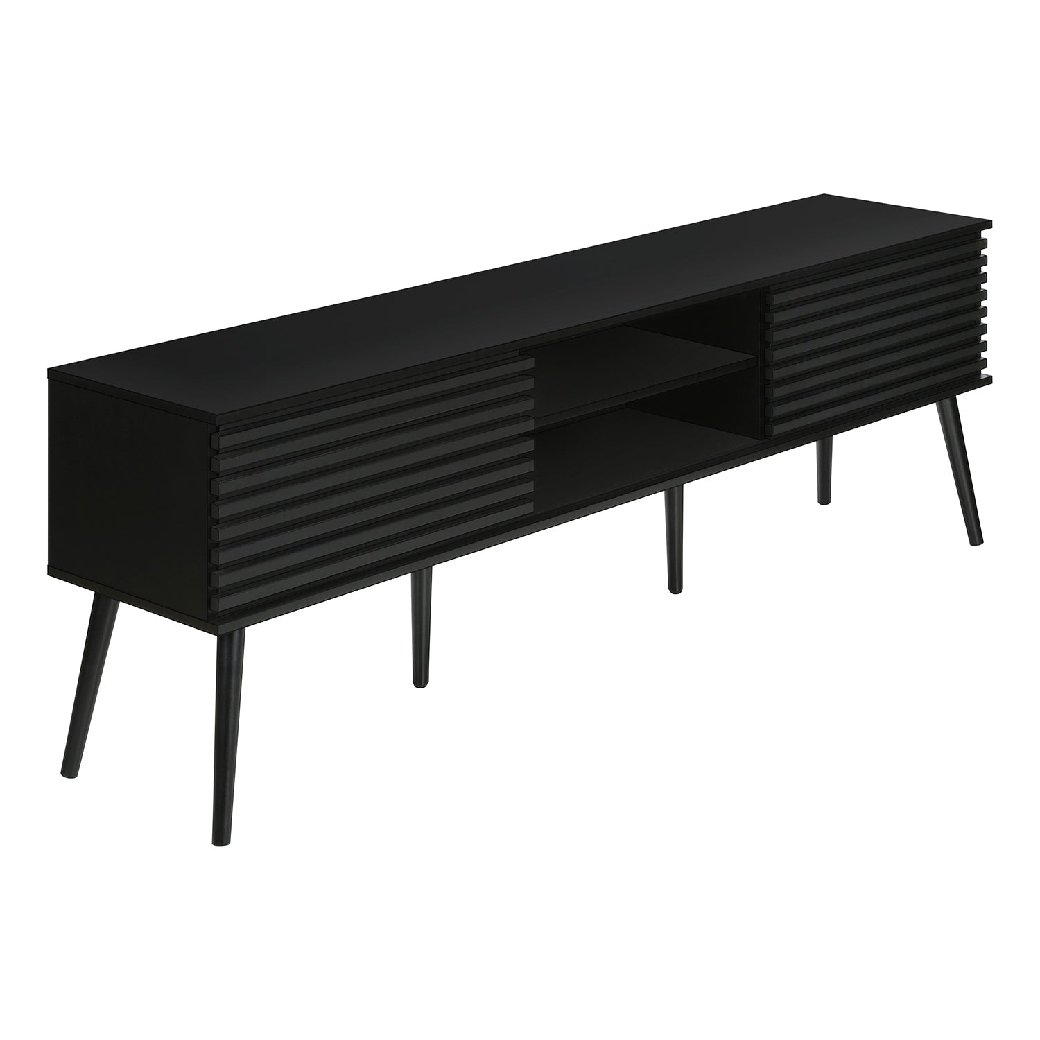 I 2783 - Meuble Tv, 72 Pouces, Centre De Divertissement Média, Armoire De Rangement, Console, Étagères De Rangement, Chambre À Coucher, Salon, Stratifié Noir, Contemporain - Simple Boutique
