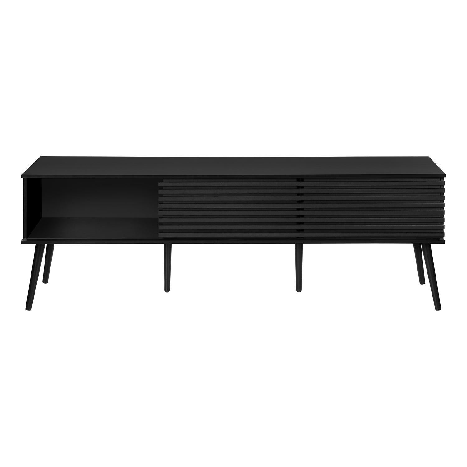 I 2783 - Meuble Tv, 72 Pouces, Centre De Divertissement Média, Armoire De Rangement, Console, Étagères De Rangement, Chambre À Coucher, Salon, Stratifié Noir, Contemporain - Simple Boutique