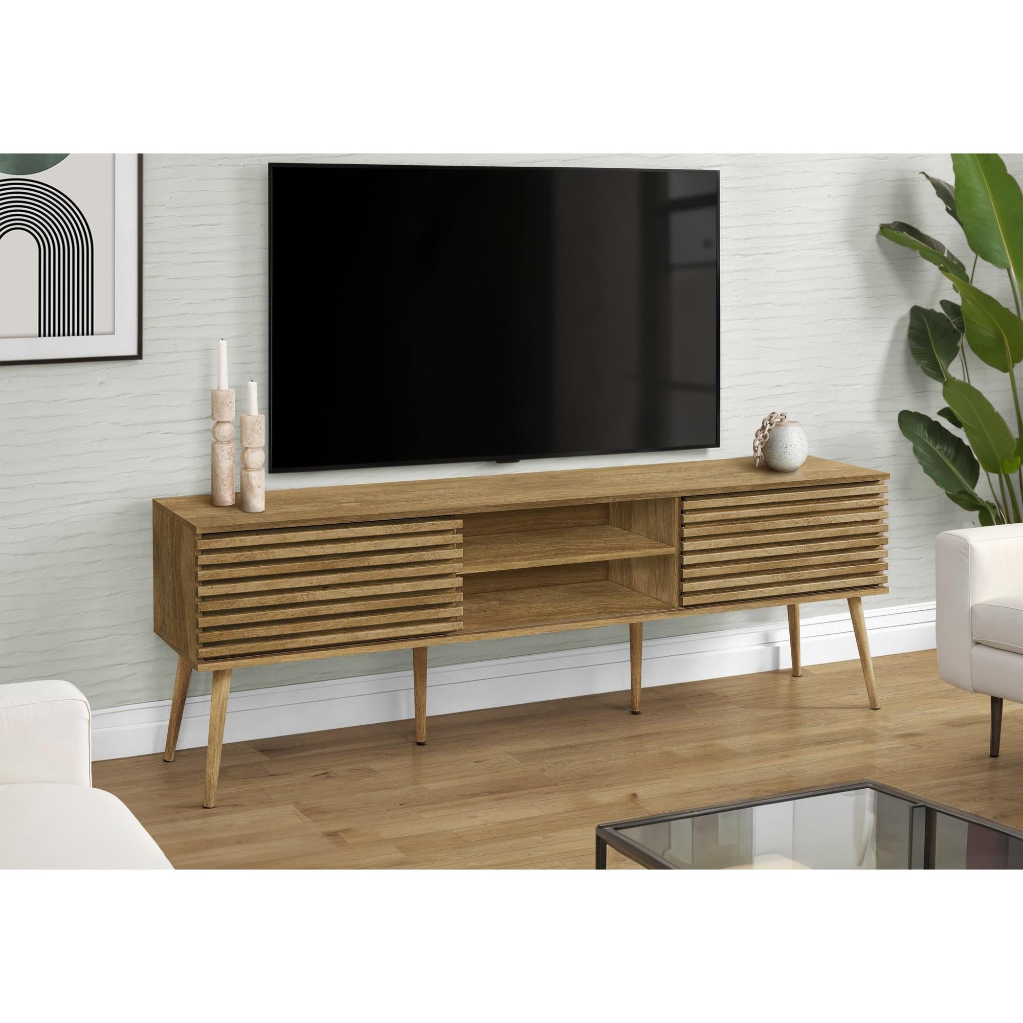 I 2784 - Meuble Tv, 72 Pouces, Centre De Divertissement Média, Armoire De Rangement, Console, Étagères De Rangement, Chambre À Coucher, Salon, Stratifié Noyer, Contemporain, Moderne - Simple Boutique